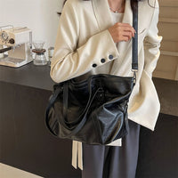 MOODS Large Sized Tote Bags For Women Soft PU Leather Pure Color Large Capacity Shopper Shoulder Crossbody Bag Quality Handbags Quick Pick Grocers