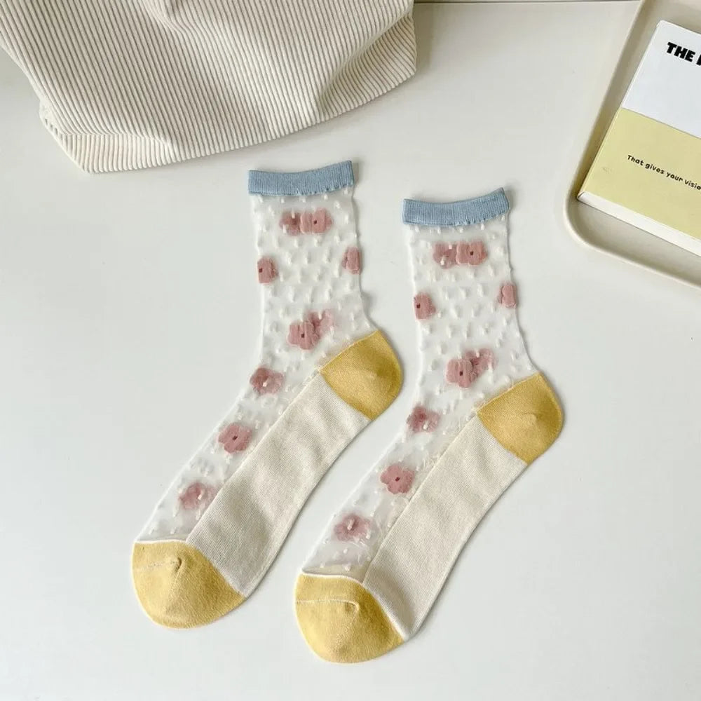 Fashion Socks For Women Summer Breathable Trendy Casual Socks Cute Fashion Korean Style Transparent Lace Sweet Socks Quick Pick Grocers