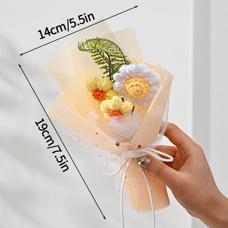 Knitted Flower Bouquet Crochet Rose Flowers Hugging Bucket New Year Gifts Living Room Desk Decoration Mother's Day Gift Quick Pick Grocers