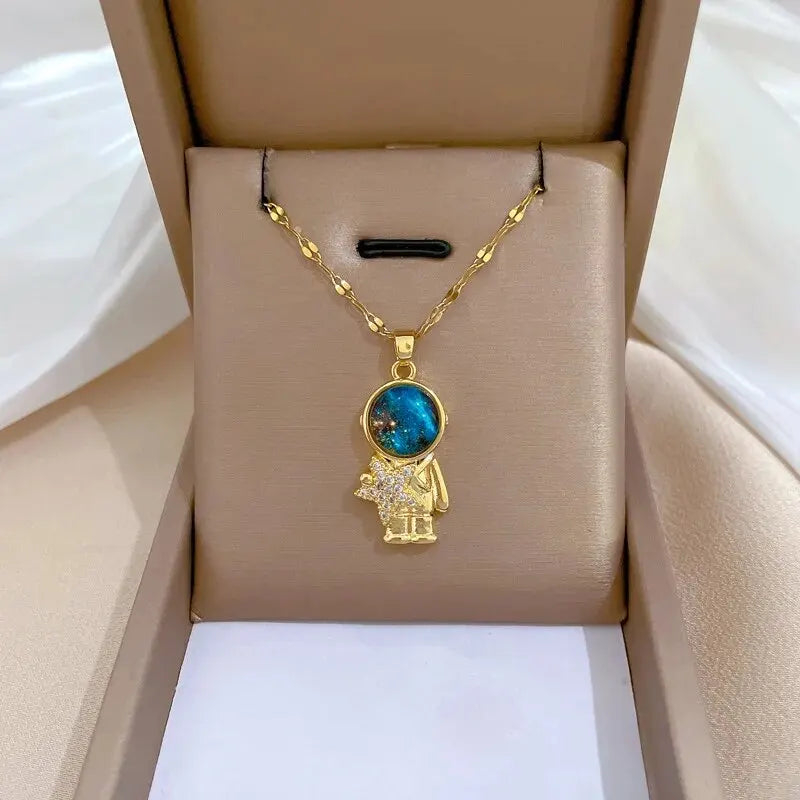 Light Luxury Titanium Steel Star Series Necklace for Women Gold Color Planet Moon Astronaut Pendant Necklaces Jewelry Gifts Quick Pick Grocers
