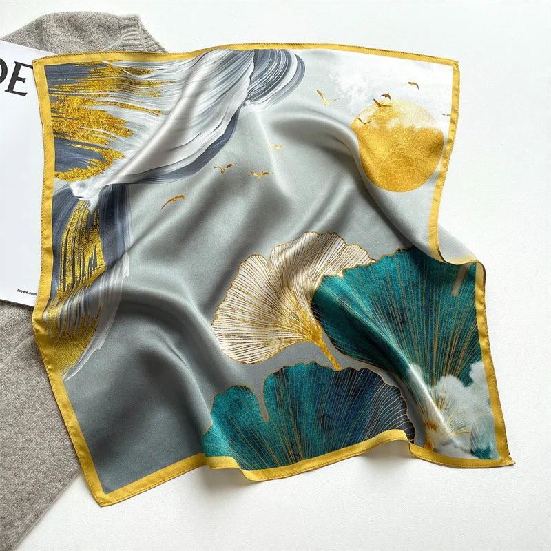 2025 Fashion 100% Real Silk Scarf 53cm Square Bandelet Women's Silk Temperament Small Scarf Neck Decorative Wrap Printed Scarves Quick Pick Grocers