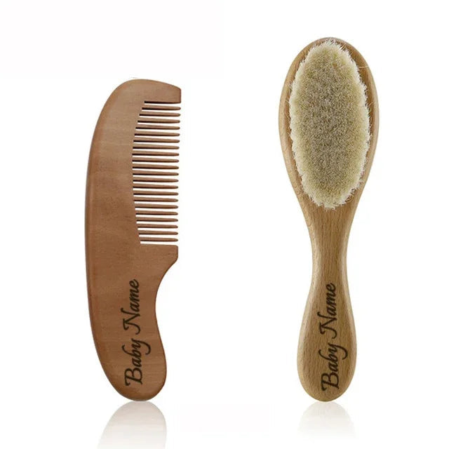 Personalized Wooden Baby Brush Custom Name Baby Wool Comb New Born Hair Brush Infant Head Massager Bath Brush Comb for Kids Purest Peak
