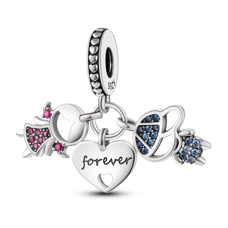 2025 Hot Sale Charms Bead 925 Sterling Silver Pink Butterfly Luminous Firefly Dangle Fit Bangle Bracelet Necklace DIY Jewelry Econic Blanks
