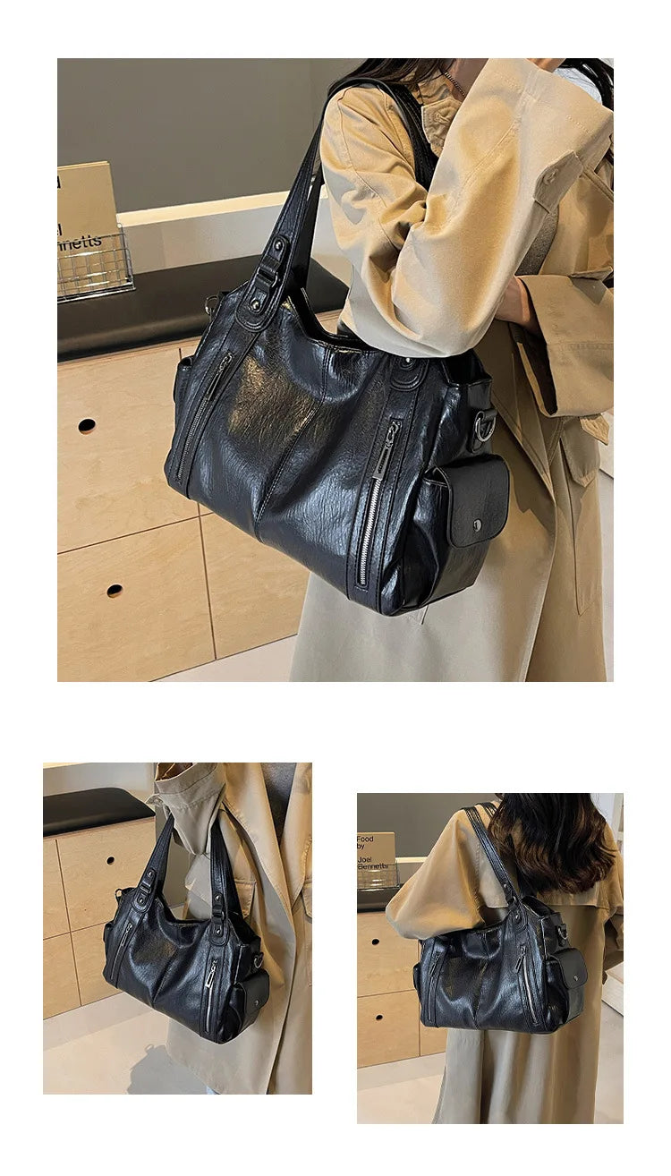 Soft Interior Compartment Shoulder Bags 2026 High Quality Contrasting Colors Bags for Women Fashion Zipper Pu Women's Handbags Quick Pick Grocers