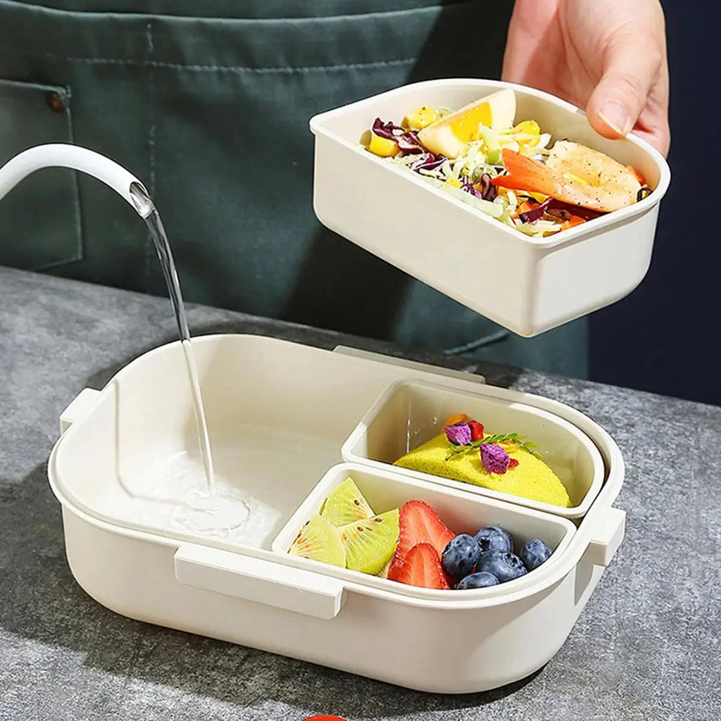 WORTHBUY Removable 3-Compartment Lunch Box 800ml Portable Plastic Bento Box Microwave School Student Kid Sealed Food Container Econic Blanks