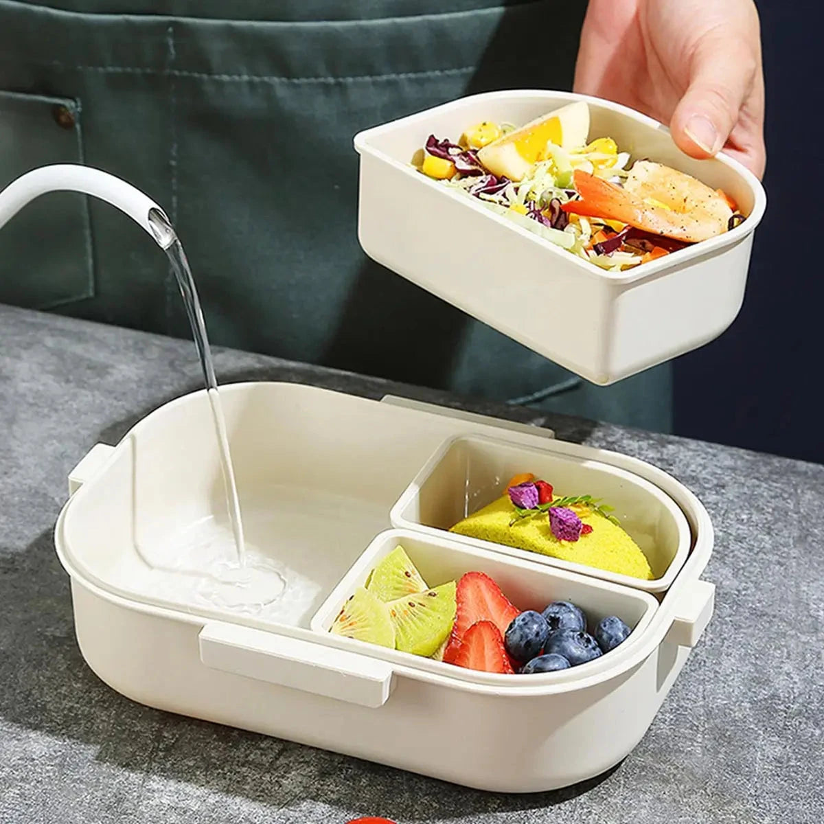 WORTHBUY Removable 3-Compartment Lunch Box 800ml Portable Plastic Bento Box Microwave School Student Kid Sealed Food Container Econic Blanks