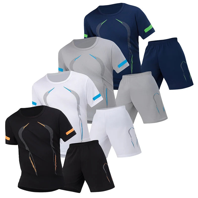 2/4/6 Pcs Plus Size Men's Quick-drying Short-sleeved Shorts Suit Men's Leisure Sports Running Fitness T-shirt Joker Shorts Teen Quick Pick Grocers