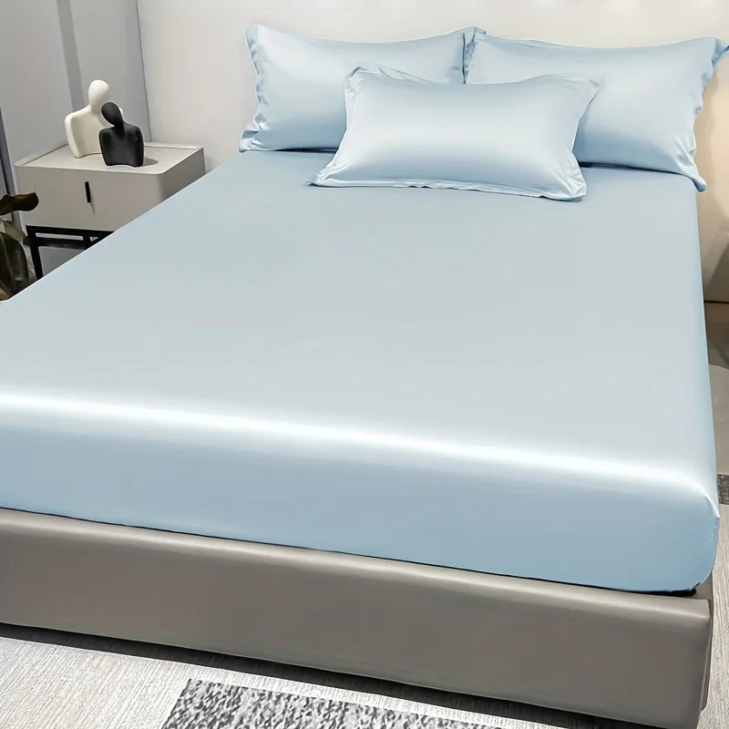1 Simple Modern Satin Solid Color Fitted Sheet, Solid Color Ice Silk Bedspread For Bedroom, Bedding (Excluding Pillowcases) Quick Pick Grocers