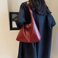 Autumn and Winter Vintage Women's Bag Large Capacity Suede Shoulder Bag Solid Color Simple Casual Commuter Bag Retro Handbags Quick Pick Grocers