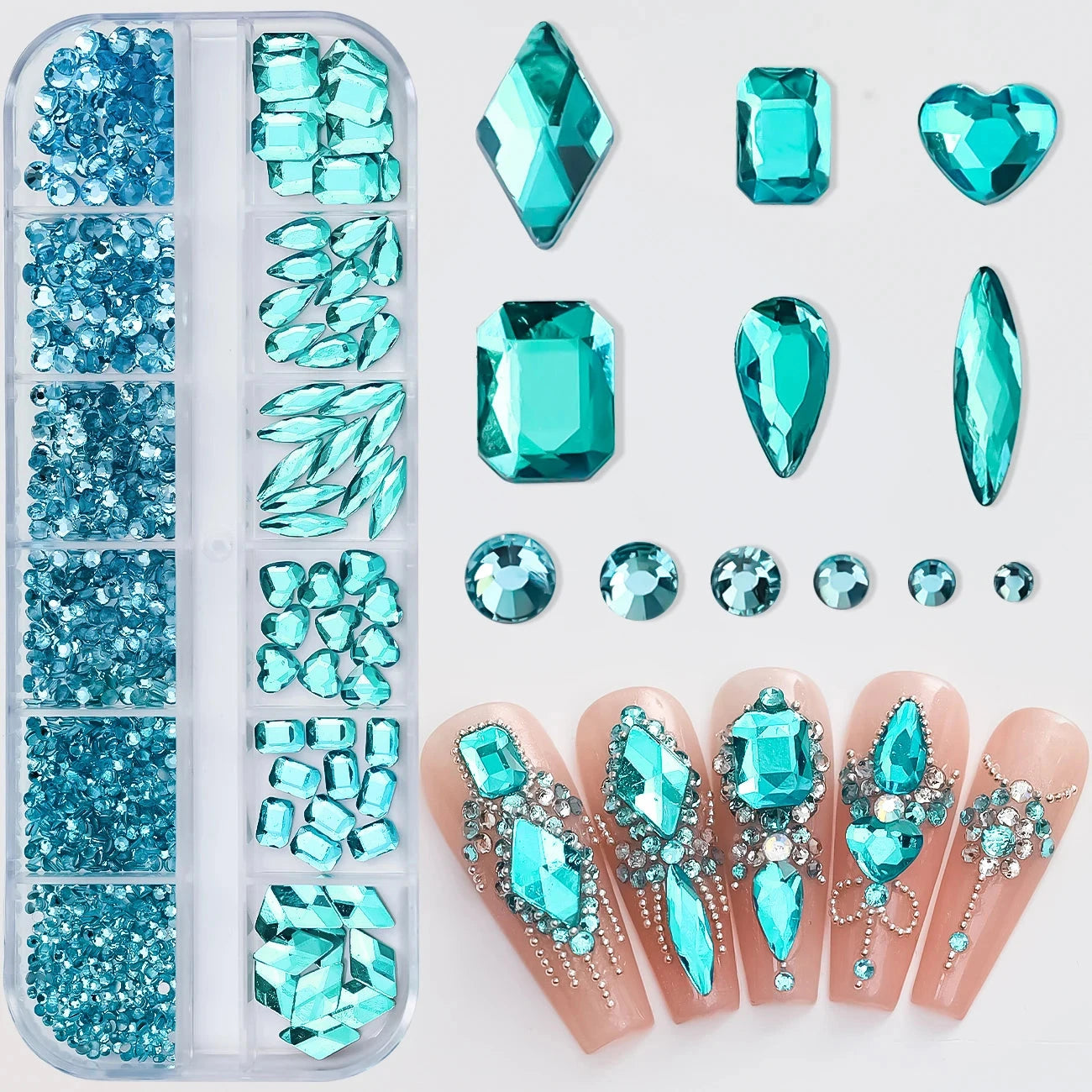 12Grids SS6-SS30 Mixed Nail Rhinestones Shiny Clear/Gold/Pink/Blue Diamond Flat-back Nail Gems Glass Stones Nails Decoration Econic Blanks