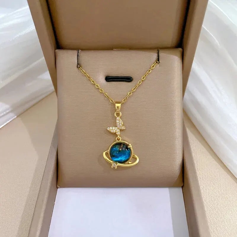 Light Luxury Titanium Steel Star Series Necklace for Women Gold Color Planet Moon Astronaut Pendant Necklaces Jewelry Gifts Quick Pick Grocers