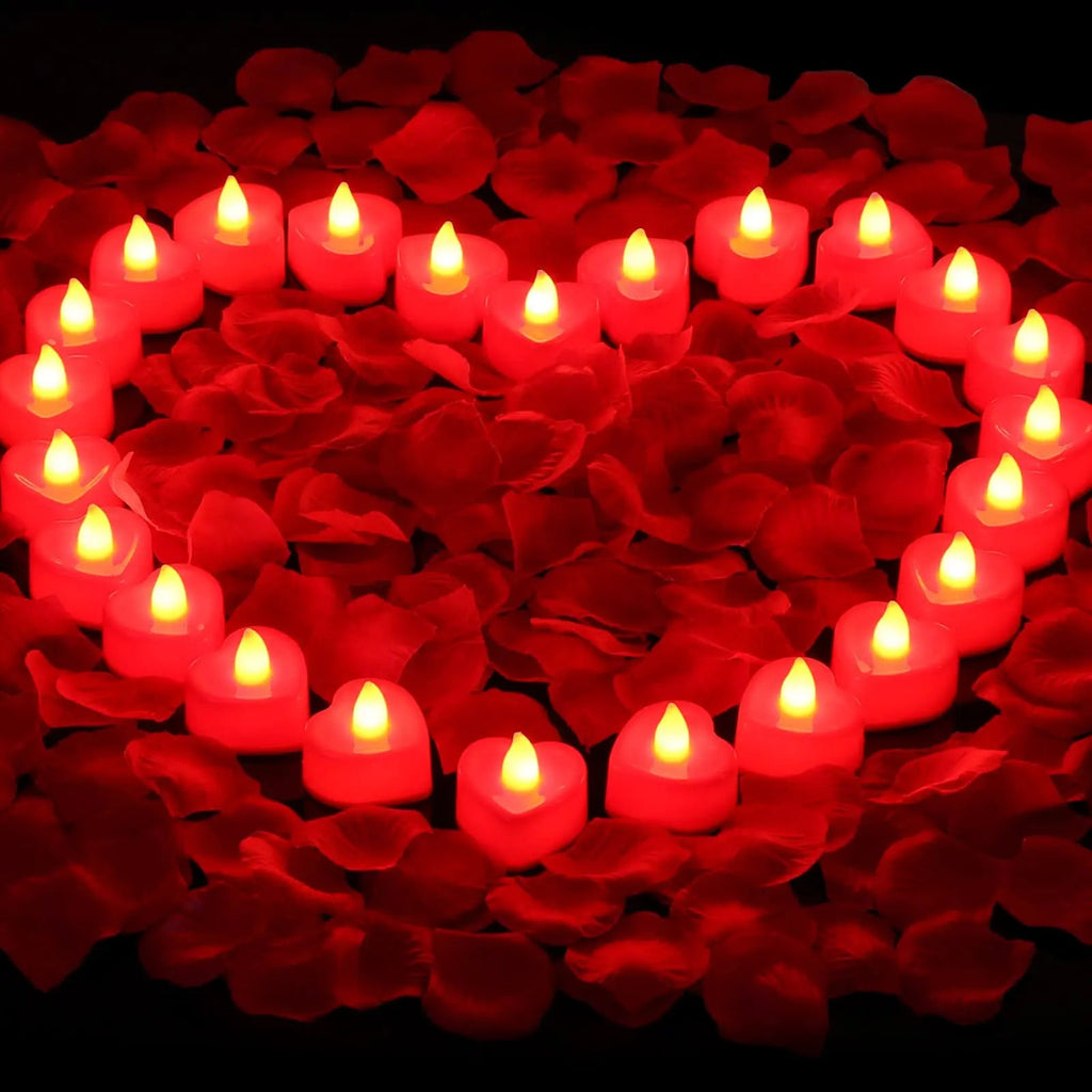 24PCS LED Candle Tea Lights Battery Operated Red Shells Romantic Decoration Flameless  Wedding Party Use Econic Blanks