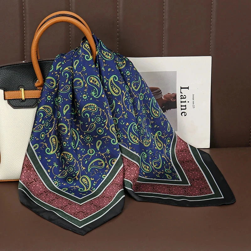 Luxury Print Satin Silk Square Scarf for Women Shawl Hijab Neckerchief Female Hair Ribbon Headband Fashion Wrap Bandana 2023 New Econic Blanks