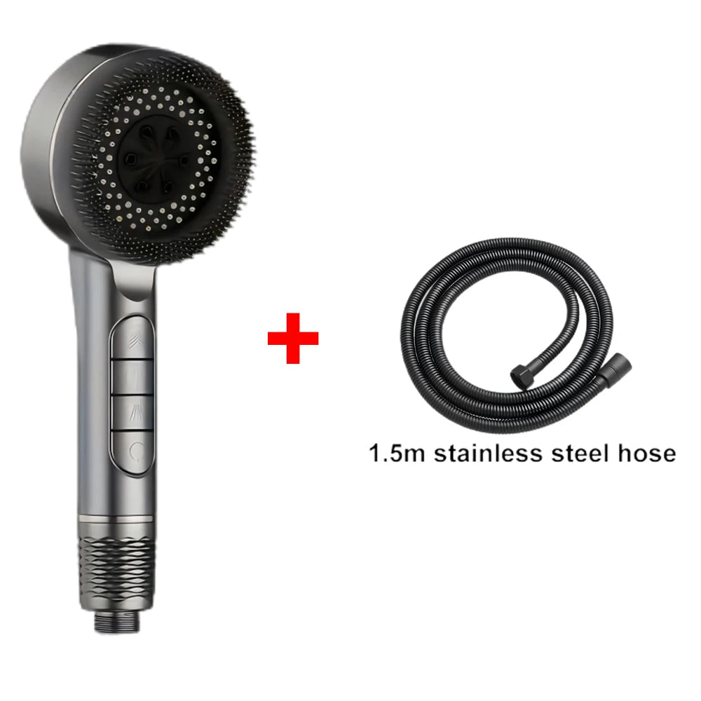 4 Modes Self-cleaning Shower Head with Silicone Brush One-Key Stop Water Massage High Pressure ABS Showerhead with Filter Quick Pick Grocers
