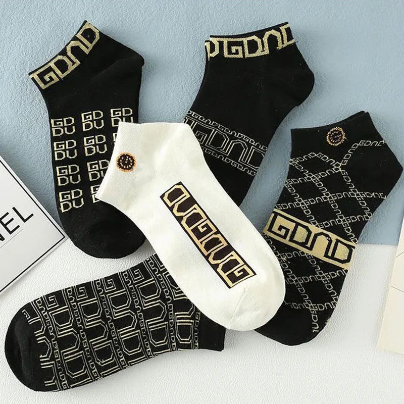 5/10/20 Pairs Winter Socks Men Short Breathable Luxury Socks Designer Brand Low-Cut Fashion Trendy Ankle Socks Geometric Pattern Quick Pick Grocers