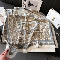 2025 New Fashion 70X70cmPrinted Women's Scarf Pashmina Silk Scarf Square Shawl Decorative Headband Neck Luxury Design Bandana Quick Pick Grocers