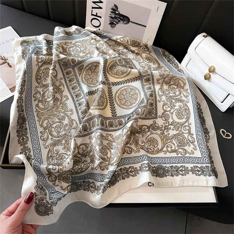 2025 New Fashion 70X70cmPrinted Women's Scarf Pashmina Silk Scarf Square Shawl Decorative Headband Neck Luxury Design Bandana Quick Pick Grocers