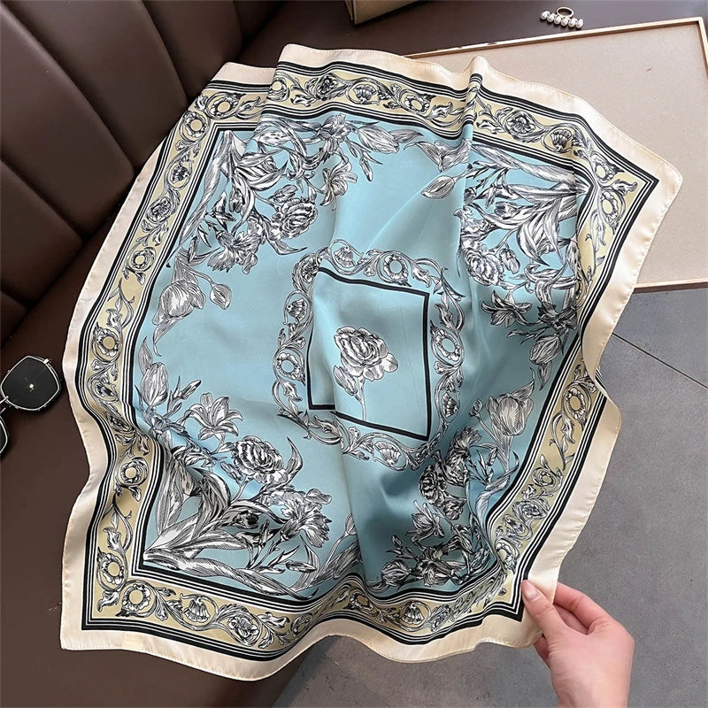 2025 Silk Shawl Print Headscarf Cat Hair Wrap Neckerchief Female Satin Square Scarf For Women Headband Foulard Hijab Bandana Quick Pick Grocers