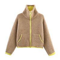 2025 Winter New Product Women's Lazy Style Loose Contrasting Color Decorative Layer Knitted Pilot Jacket Coat Quick Pick Grocers