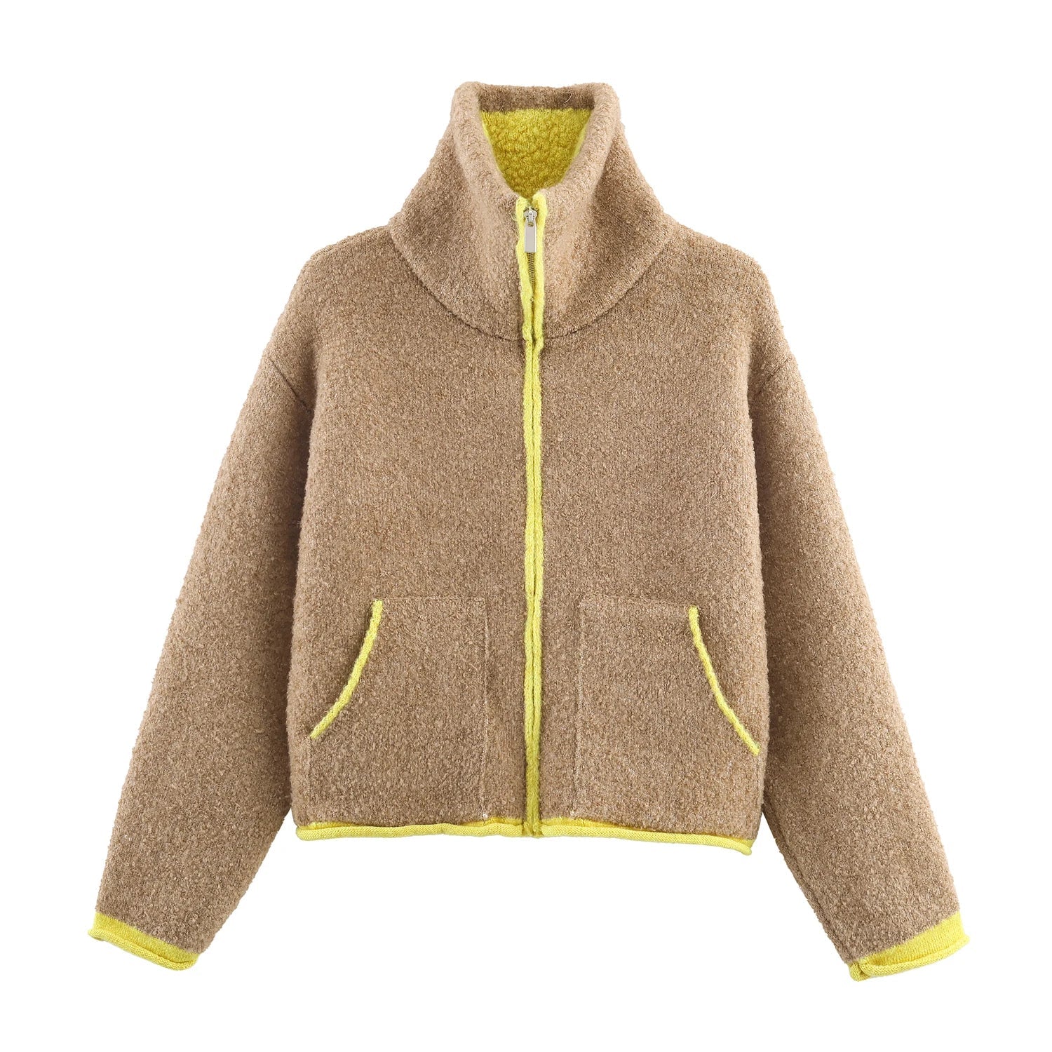 2025 Winter New Product Women's Lazy Style Loose Contrasting Color Decorative Layer Knitted Pilot Jacket Coat Quick Pick Grocers