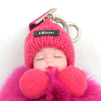 Pompom Sleeping Baby Keychain Cute Fluffy Plush Doll Keyholder Women Girl Bags Keyrings Cars Key Ring Gift Charming Decoration Quick Pick Grocers