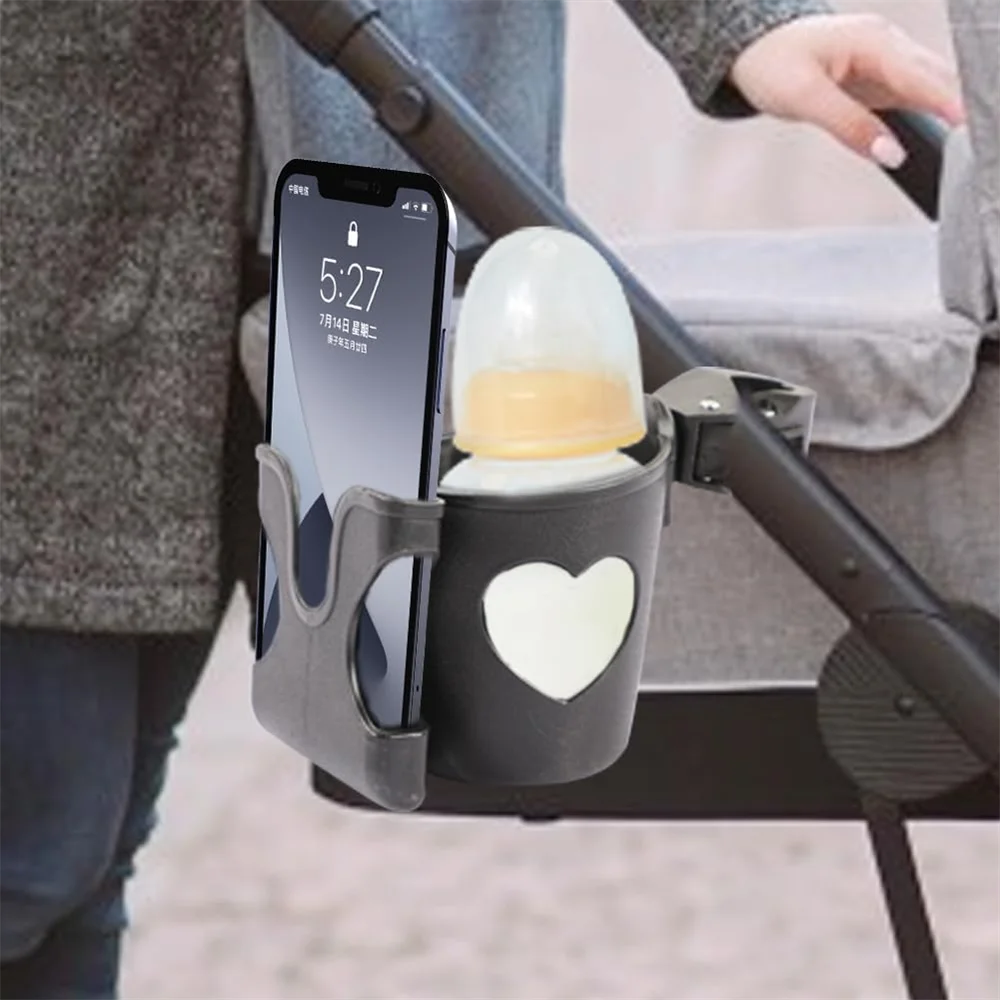 Stroller Cup Holder Phone Holder 2-in-1 Stroller Phone Milk Bottle Holder For Pram Pushchair Wheelchair Accessories Purest Peak