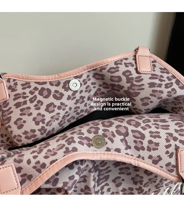Brand Women's Shoulder Bag Y2k Fashion Sweet Polka Dot Handbag Korean Casual Versatile Leopard Print Brown Frosted Tote Bags Quick Pick Grocers