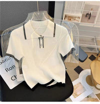 Ice silk knitted short sleeved T-shirt for women's summer 2024 new fashionable and stylish polo shirt top Quick Pick Grocers