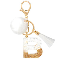 Creative Resin Initials White Fringe Fur Ball Women Keychain A-Z Letter Pendant Handbag Decor Car Key Ring Jewelry Gift Quick Pick Grocers