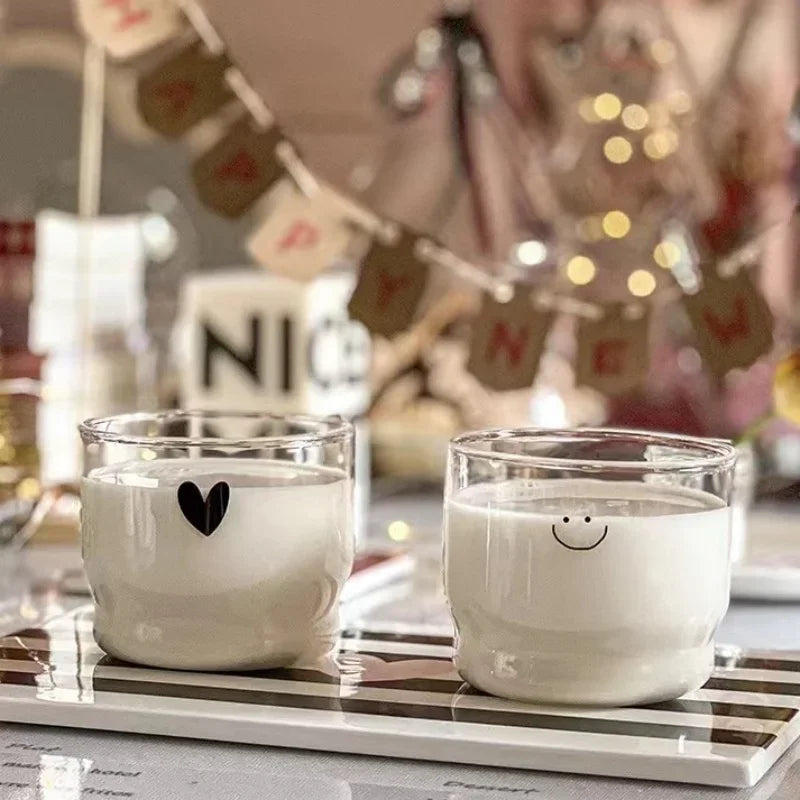 300ml Love/Happy Wall Glass Cup Milk Coffee Heart Cups Heat Resistant Healthy Drink Mug Tea Mugs Transparent Drinkware Mug Quick Pick Grocers