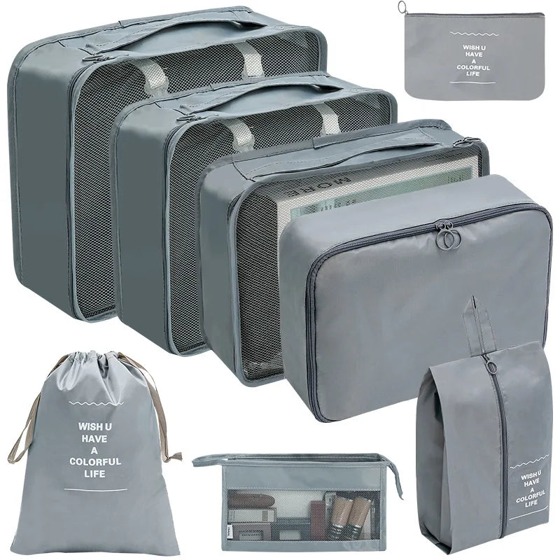7/8/9/10 Pcs Set Travel Organizer Storage Bags Suitcase Packing Cubes Set Cases Portable Luggage Clothes Shoe Tidy Pouch Folding Econic Blanks