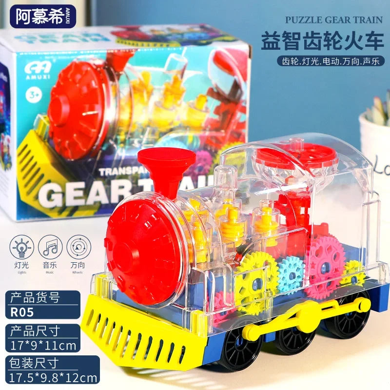 Light Up Transparent Gears Police Car Toy for Kids Bump and Go Toy Car for Boys Girl Educational Baby Toys Car Music LED Effects Quick Pick Grocers