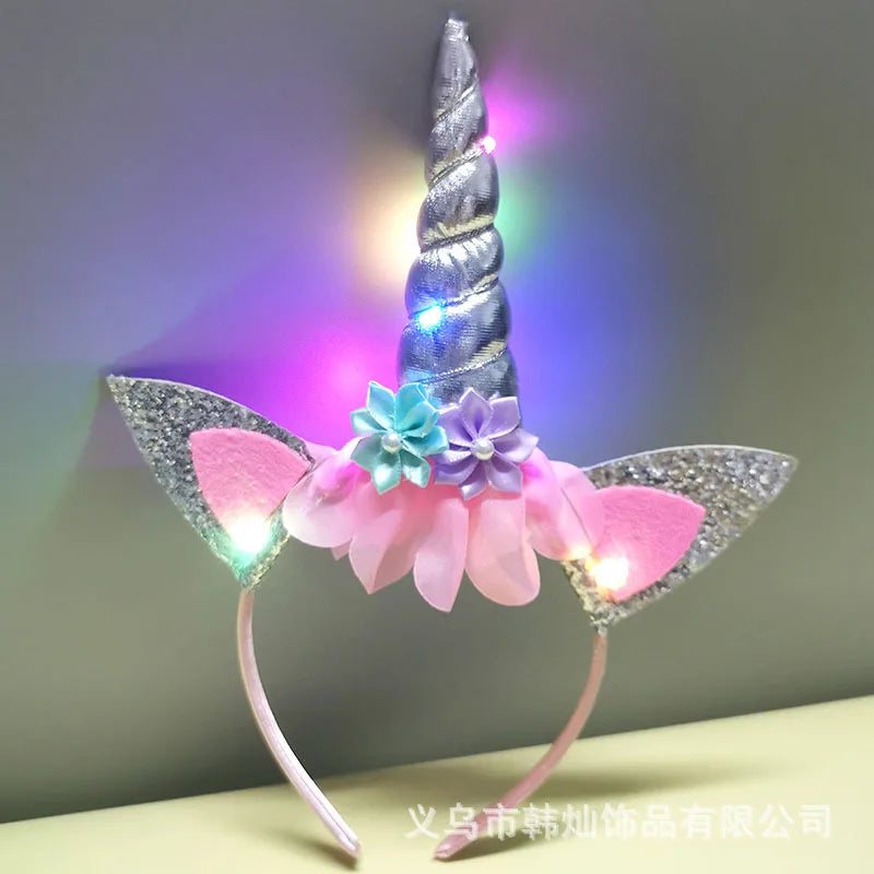 New Halloween Cute Unicorn Headband for Girls Lights Up Pink Sweet Party Hairpins Unique Cartoon Hair Accessories for Children Quick Pick Grocers