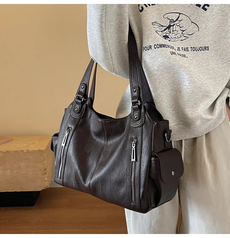 Soft Interior Compartment Shoulder Bags 2026 High Quality Contrasting Colors Bags for Women Fashion Zipper Pu Women's Handbags Quick Pick Grocers