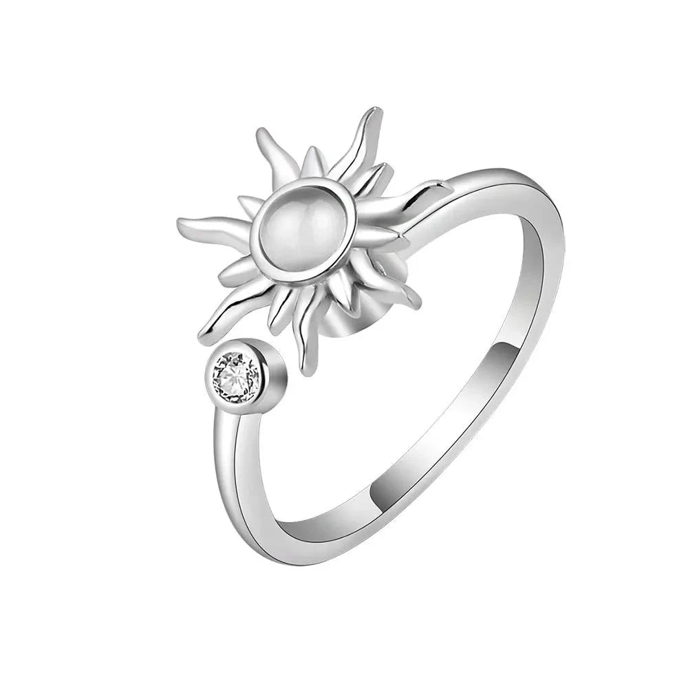 Anti Stress Anxiety Fidget Rings for Women Satinless Steel Spinner Sunflower Sun Star Ring Trendy Jewelry Gift Dropshipping Econic Blanks