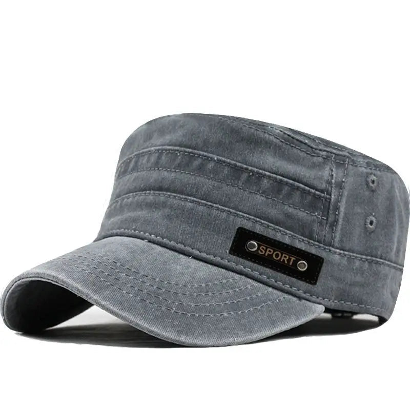 Spring Summer And Autumn Mens New Washable Cotton Flat Top Sun Proof Military Cap Quick Pick Grocers