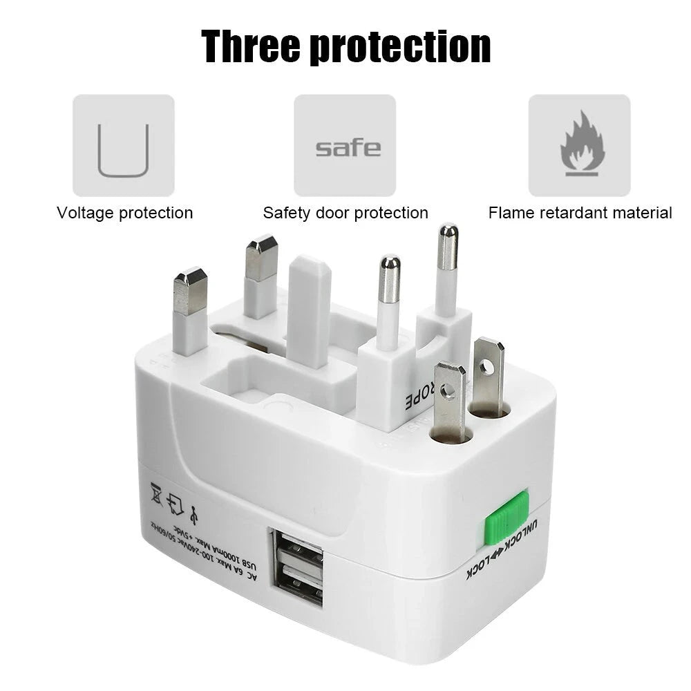 Protable AU US UK EU Converter All in One International Plug Adapter 2 USB Type C Ports World Travel AC Power Charger Adapter Econic Blanks