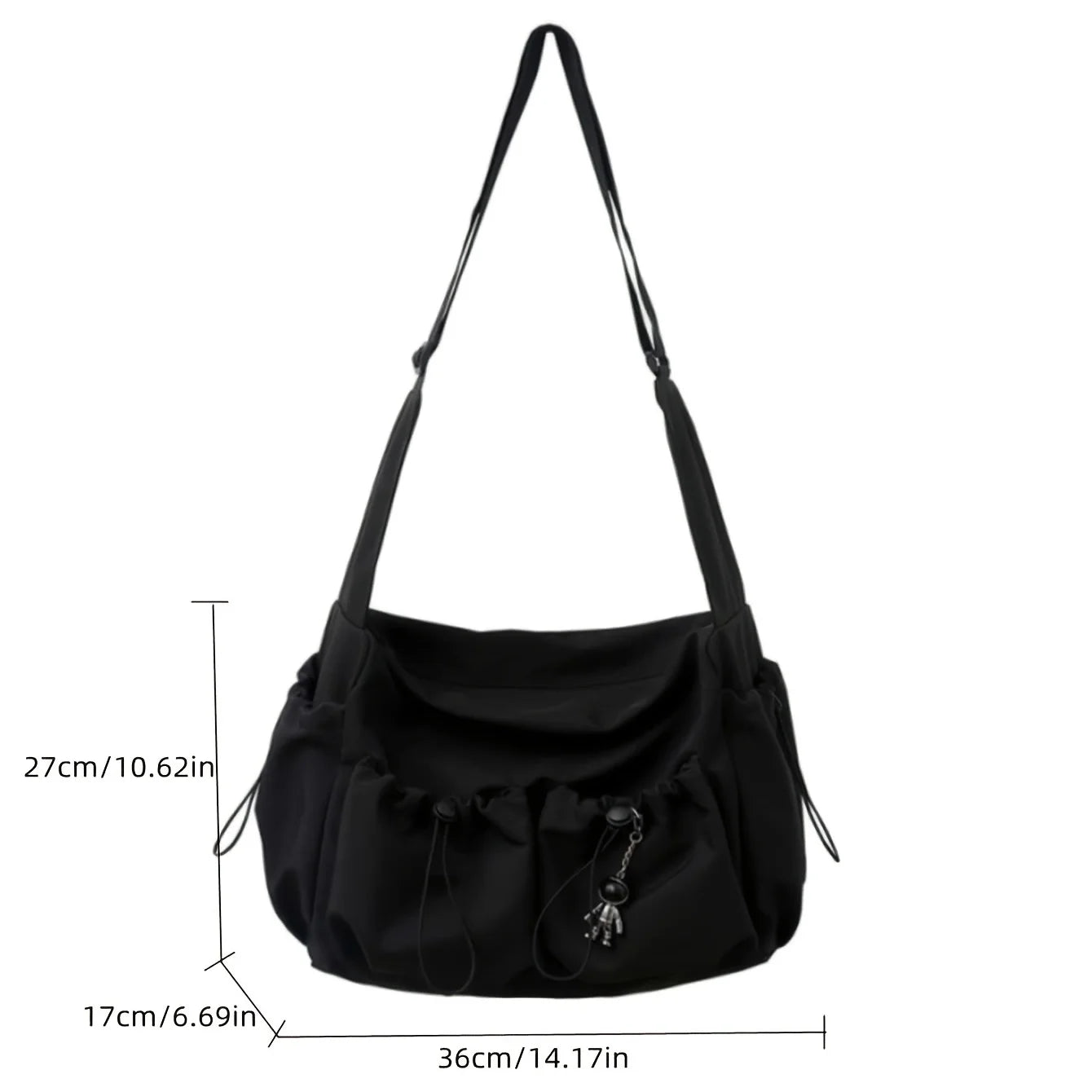 Fashionable Crossbody Bag with Drawstring Accent - Spacious & Secure Zipper Closure - Includes Stylish Bag Charm Quick Pick Grocers