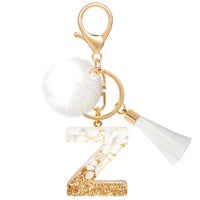 Creative Resin Initials White Fringe Fur Ball Women Keychain A-Z Letter Pendant Handbag Decor Car Key Ring Jewelry Gift Quick Pick Grocers