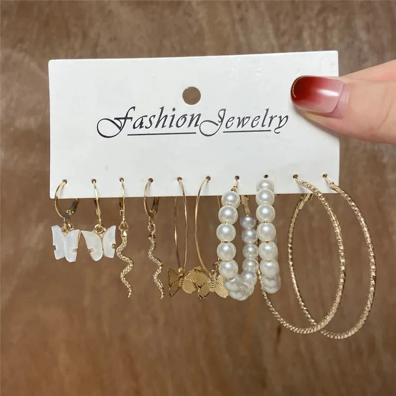 Modyle Gold Color Dangle Earrings Set Butterfly Acrylic Hollow Drop Earrings for Women Heart Hoop Earring Fashion Jewelry Gifts Econic Blanks