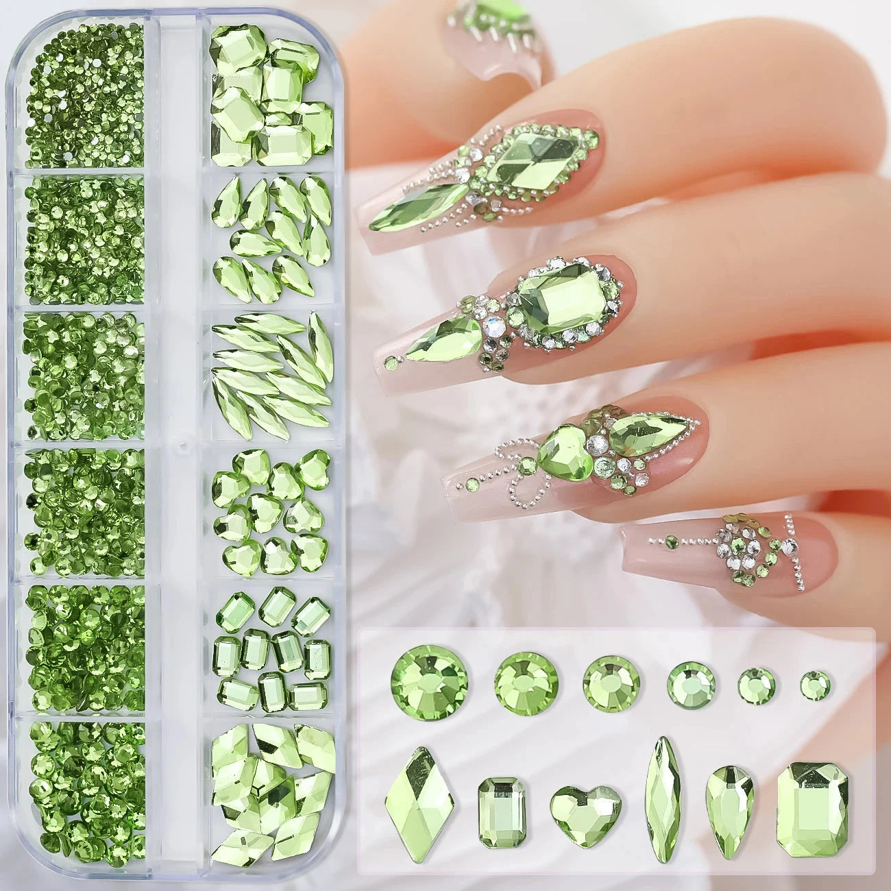 12Grids SS6-SS30 Mixed Nail Rhinestones Shiny Clear/Gold/Pink/Blue Diamond Flat-back Nail Gems Glass Stones Nails Decoration Econic Blanks