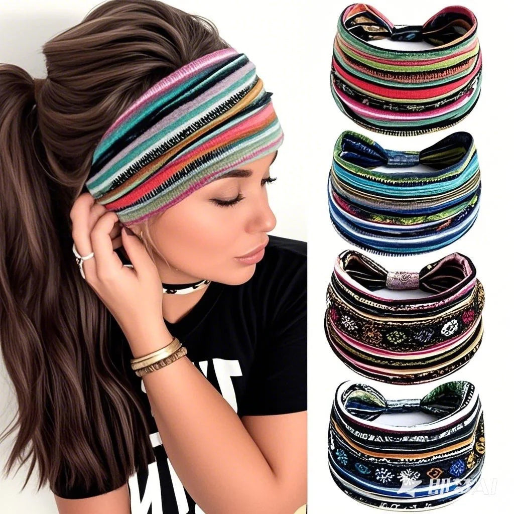 European American Women'S Bohemian Style Elastic Headscarf Fashionable Breathable Cotton Wide Brimmed Hair Accessories Quick Pick Grocers
