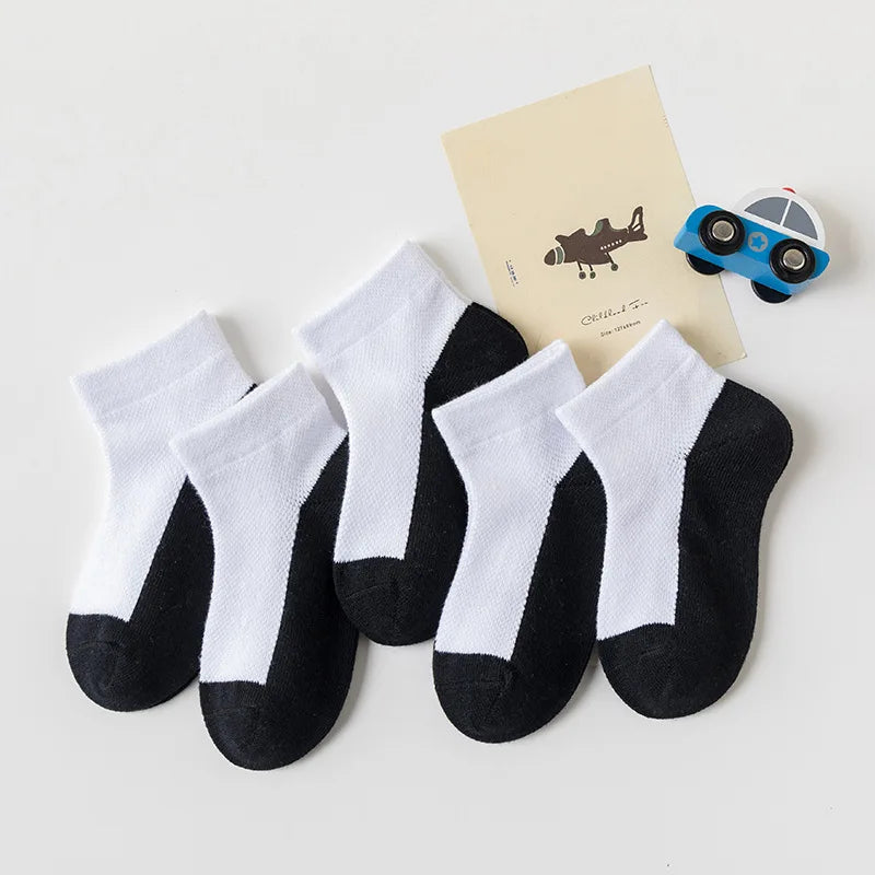 5 Pairs/Lot 2023 New Summer Children Socks Cotton Kids Fashion Black White Gray For 1-12 Years Teen Student Baby Girl Boy Socks Quick Pick Grocers