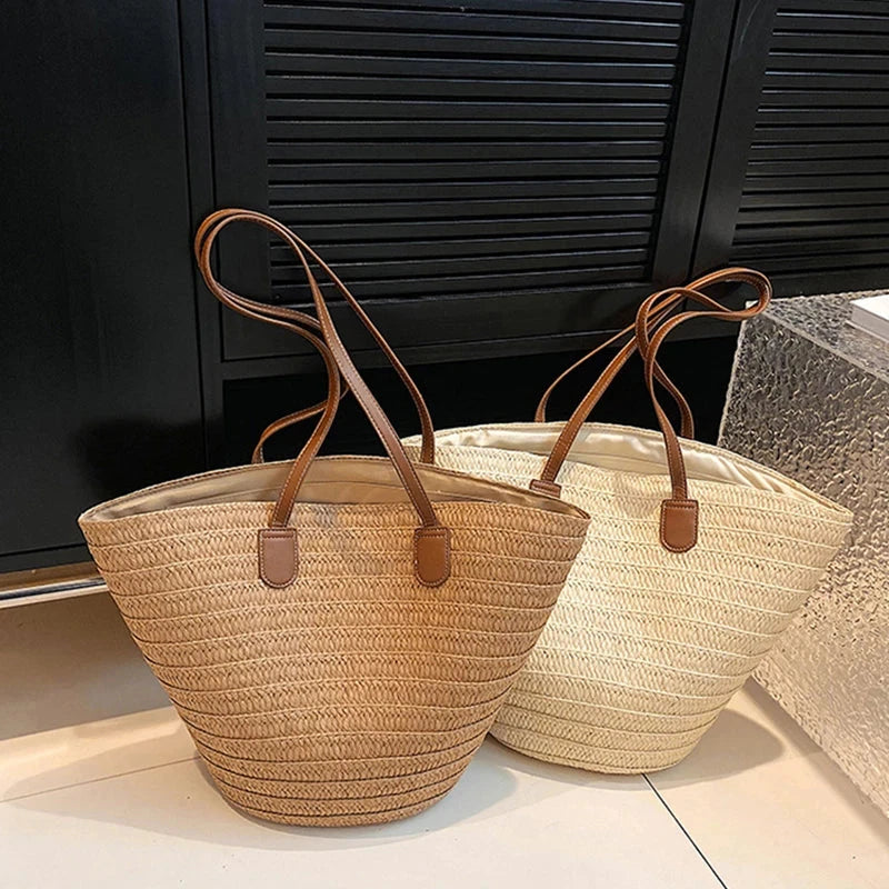 Women's Large Capacity Shoulder Bag Summer Straw Woven Basket Handbag Fashion Female Luxury Designer Beach Bag Bali Shopper Tote Econic Blanks