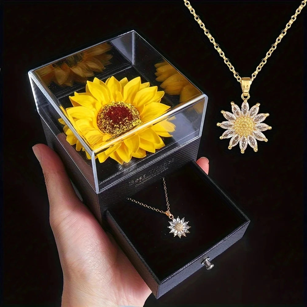 Sunflower Necklace With Gift Box For Girlfriend Women I Love You Perfect for Mother's Day, Birthdays, Valentines, Weddings Quick Pick Grocers