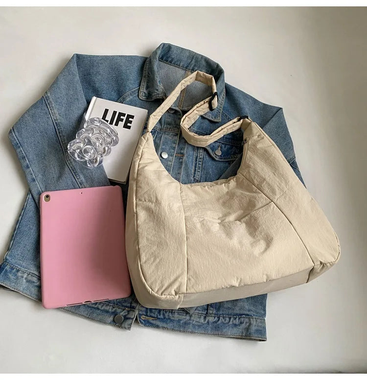 Trendy Women's Soft Cloth Shoulder Bag Solid Color Student 2026 Spring Y2k Casual Style Big Handbags Crossbody Bags for Women Quick Pick Grocers