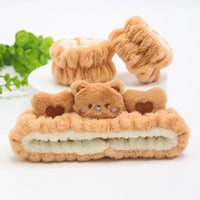 3pcs Wash Face Headband Soft Comfortable Plush Headband Wrist Strap Set For Girls Cartoon Cat Ear Shaped Wash Up Headband Kit Econic Blanks