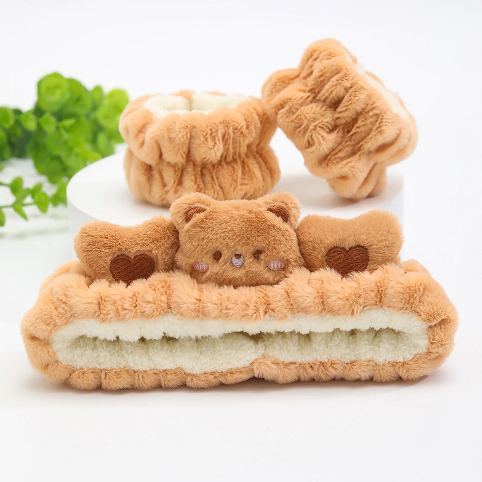 3pcs Wash Face Headband Soft Comfortable Plush Headband Wrist Strap Set For Girls Cartoon Cat Ear Shaped Wash Up Headband Kit Econic Blanks
