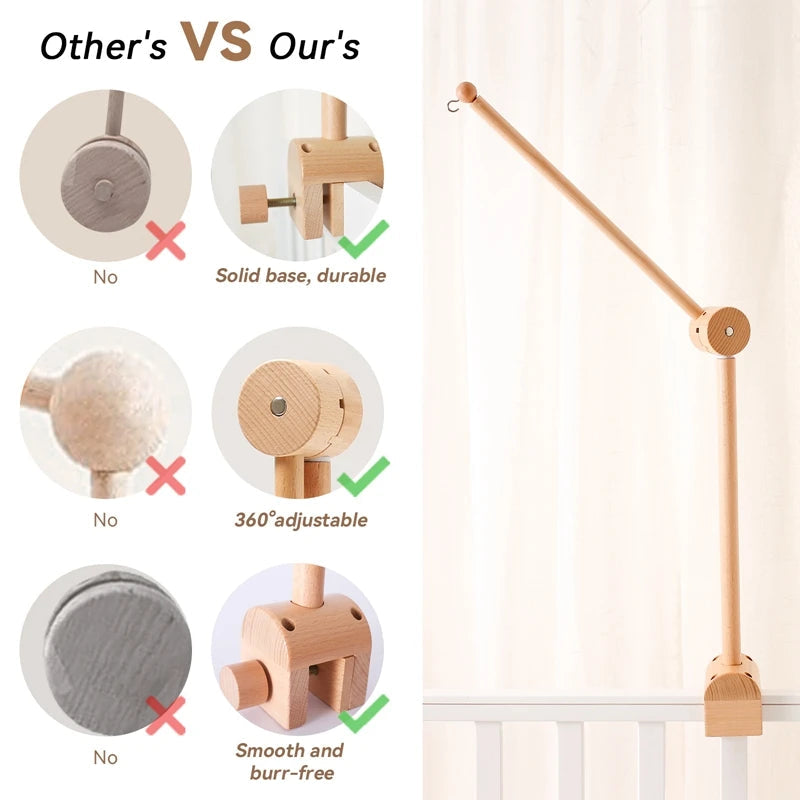 Baby Rattle Toy Bed Bell Bracket Wooden Mobile 0-12 Months Newborn Crochet Bed Bell Hanging Toys Holder Bracket Infant Crib Gift Purest Peak