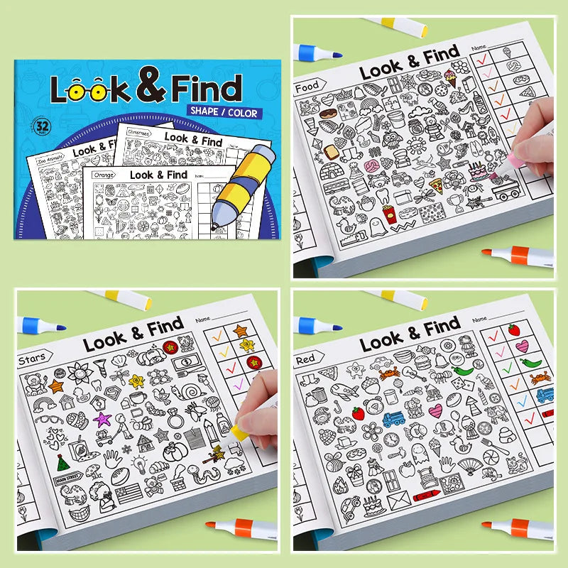 Children's Search for Items Game, Enhance Visual Perception, Fun Coloring Book, Focus and Attention, Handwriting Exercise Book Quick Pick Grocers
